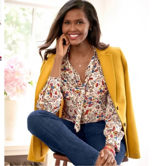 Talbots Tops - Talbots Meadow‎ Multicolor Floral Bow Tie Neck Blouse Long Sleeve Romantic
